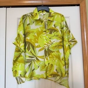 Oddi Anthropologie Tropical Leaf Print Boxy Fit Short Sleeve Top